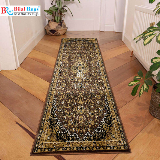 Brown Persian Polypropylene Woven Rug.
 Size : 2.6 ft width x 6.6 ft length
 (80 cm x 200cm)