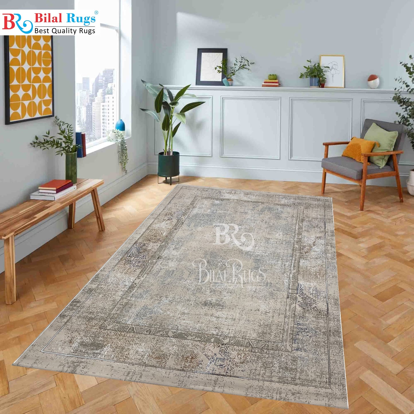 Irani Vintage Woven Rug.
 Article -2073-Off white
Size: 5 ft width x 7.3 ft length (150cm x 220cm)