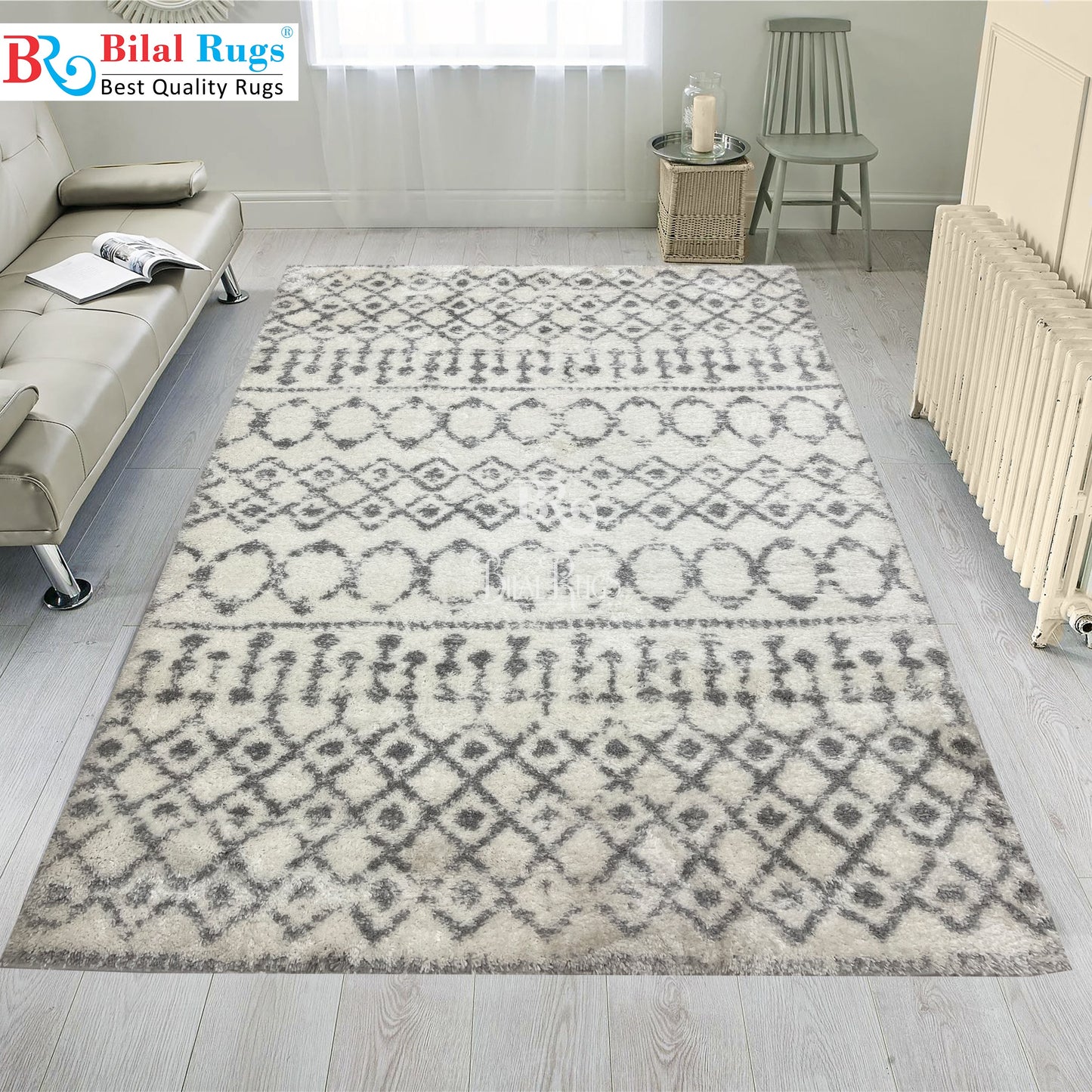 Turkish Shaggy Rug With Woven Back. 
Size : 5 Ft Width x 7.3 Ft Length (160cm x 220cm)
Article-03-Off White