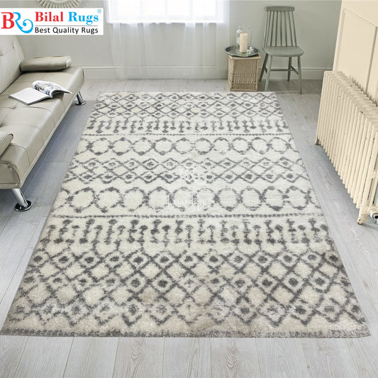 Turkish Shaggy Rug With Woven Back. 
Size : 5 Ft Width x 7.3 Ft Length (160cm x 220cm)
Article-03-Off White
