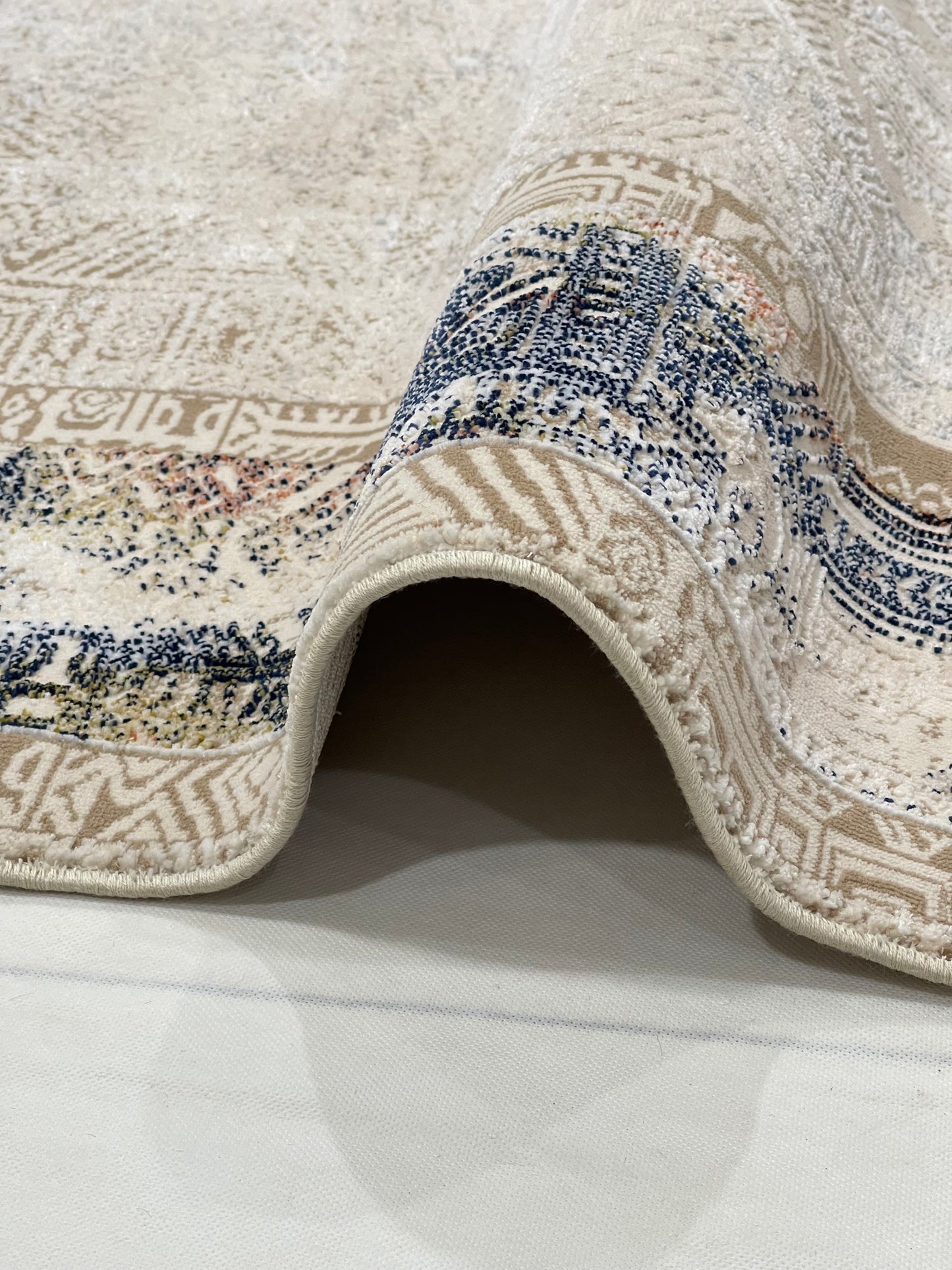 Irani Vintage Woven Rug.  Article -2075-Off white , Multi Size: 5 ft width x 7.3 ft length (150cm x 220cm)