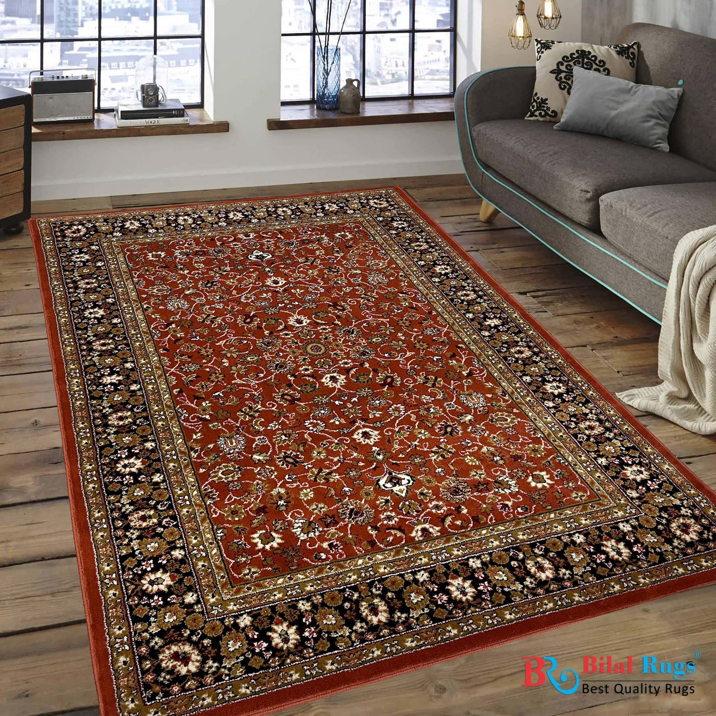 Persian polypropylene Rug,back woven(Article-140-Rust)
Size : 5ft width  x 7.3ft length (150cm x 220cm)