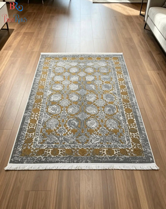 Irani viscose Rug , Woven Back
Article-317-Grey , Rust
Size : 3 ft width x 5 ft length (100 cm x 150cm)