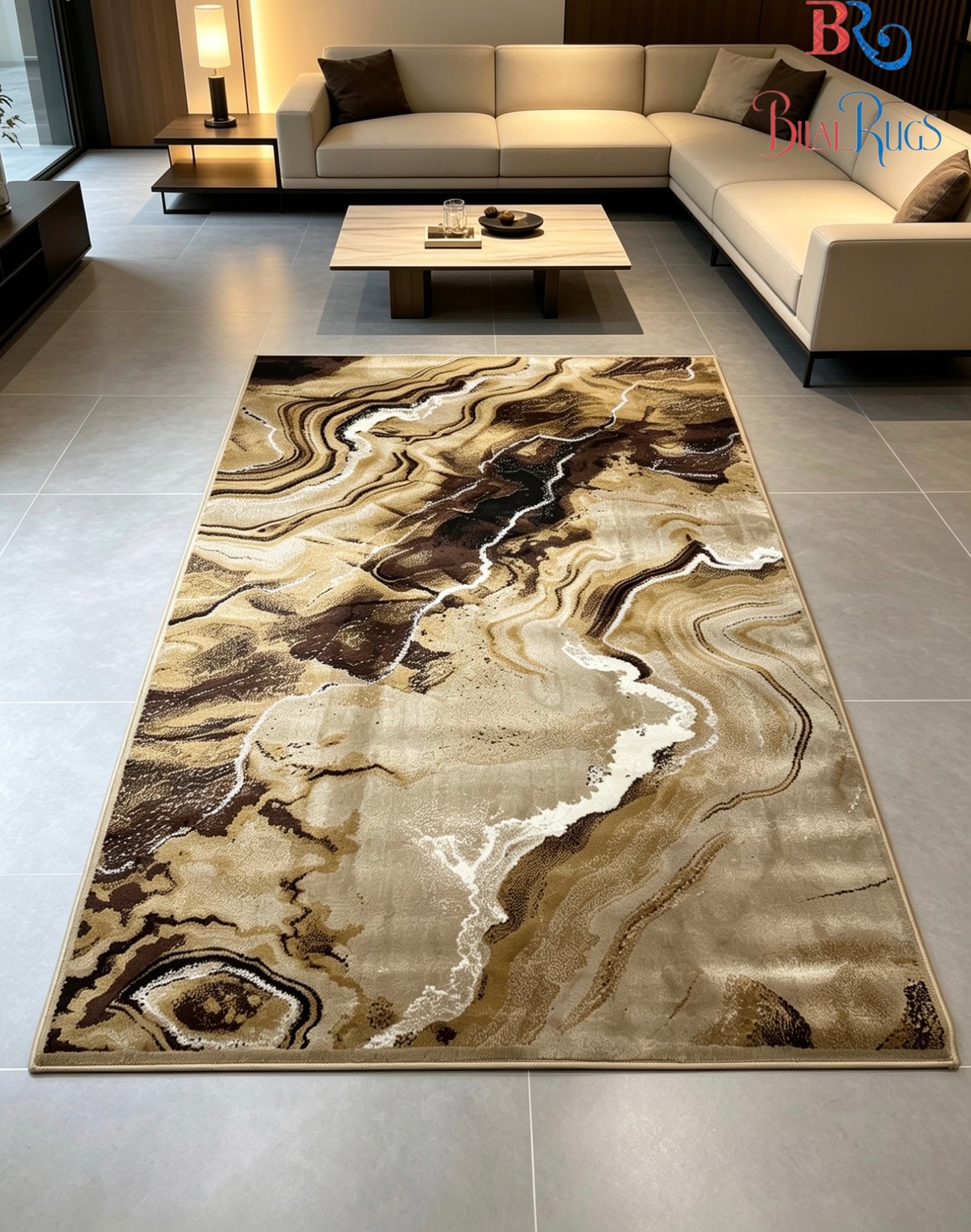 Modern polypropylene Rug,back woven(Article-868-Beige ) Size : 5ft width  x 7.3ft length (150cm x 220cm)