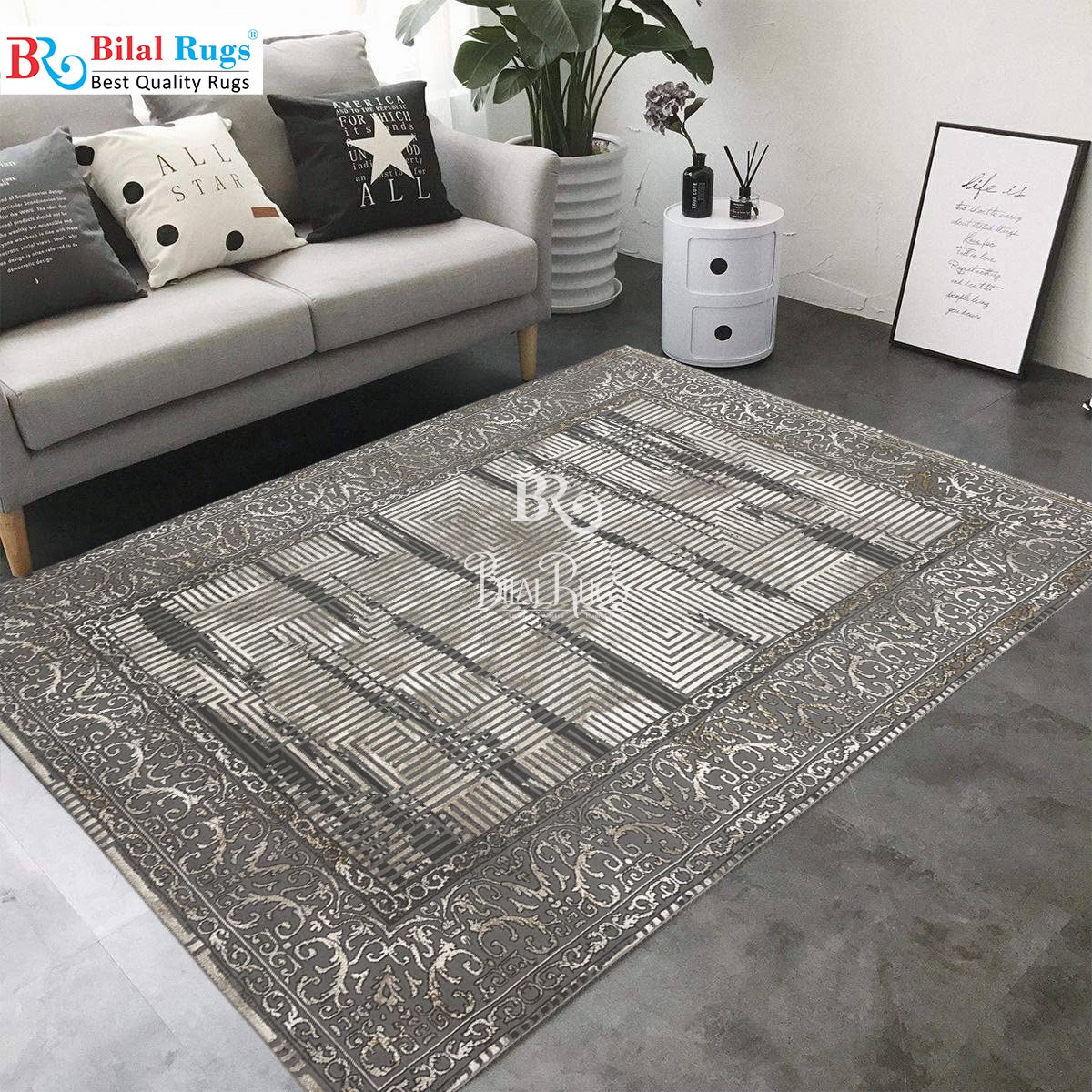 Irani Vintage Woven Rug.  Article -2079-Grey Size: 5 ft width x 7.3 ft length (150cm x 220cm)