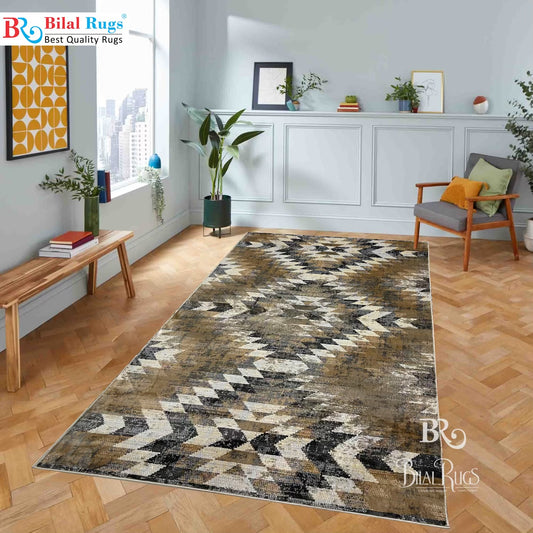 Modern Turkish Silk , Woven Back (Article-1304-Beige, Grey) Size : 5 ft width x 7.3 ft length