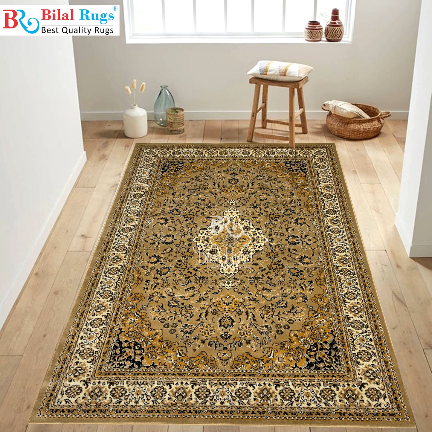 Persian polypropylene Rug,back woven(Article-01-Beige)
Size : 6.6 ft width x 9.6 ft length (200cm x 290cm)
