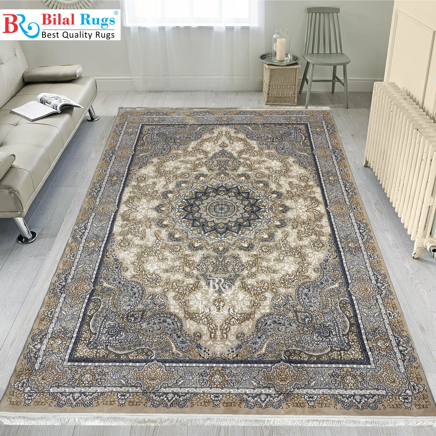 Persian Thick Woven Rug. 
(Article -643-Beige )
Size: 6.6 ft width x 9.6 ft length (200cm x 290cm)