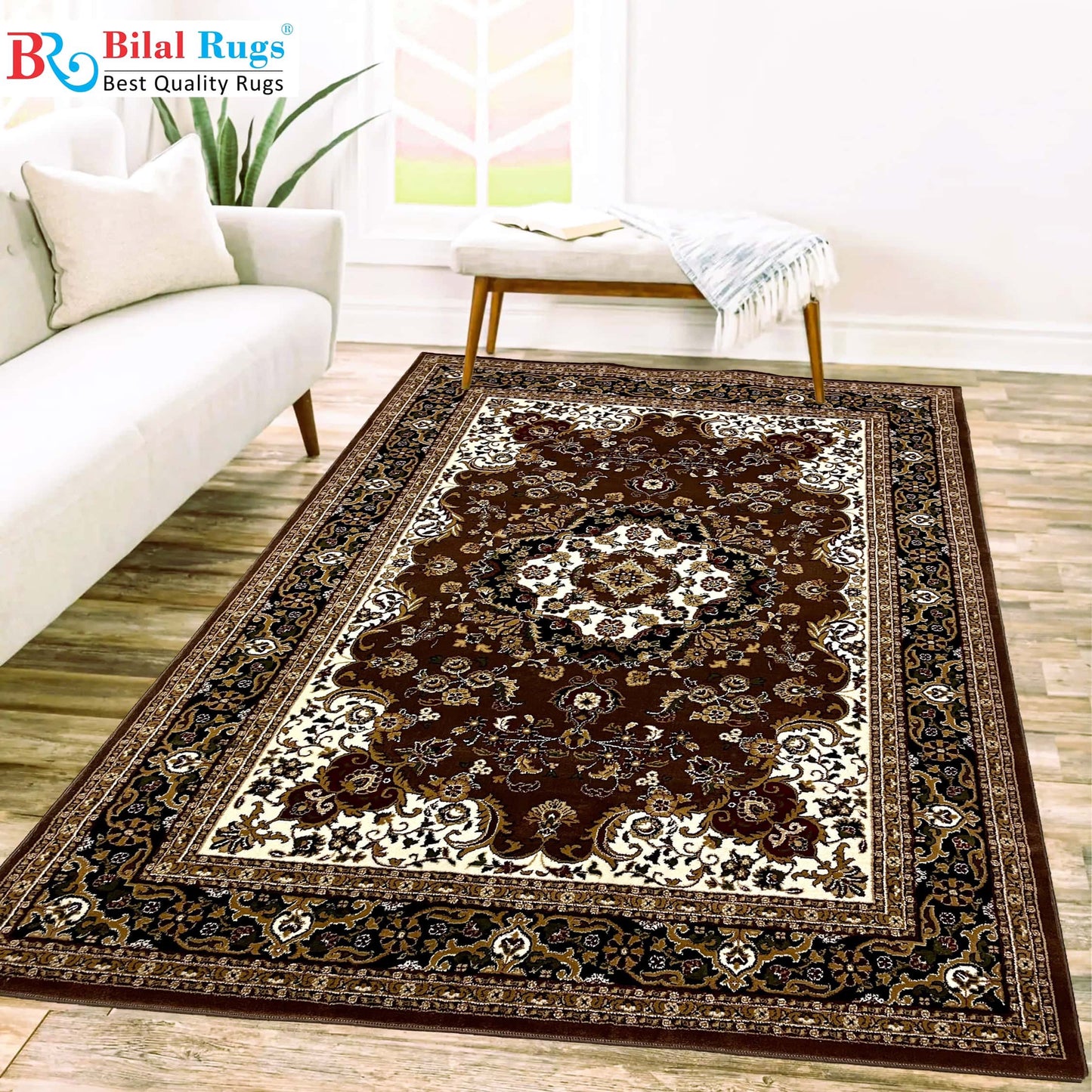 Persian  Polypropylene Rug,back woven(Article-153-Brown)
Size : 6.6 ft width x 9.6 ft length (200cm x 290cm)