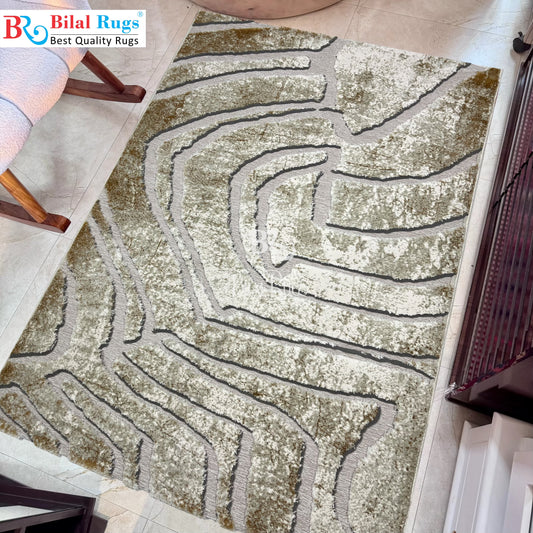 Irani viscose Cutt work Rug , Woven Back Article-307-Light Beige Size : 3 ft width x 5 ft length (100 cm x 150cm)