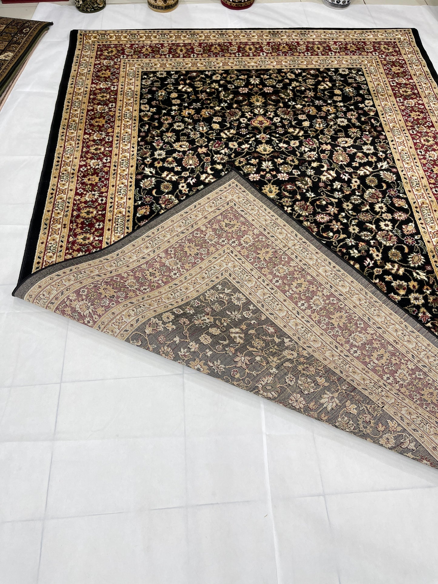Persian polypropylene Rug,back woven(Article-140-Black) Size : 6.6 ft width x 9.6 ft length (200cm x 290cm)