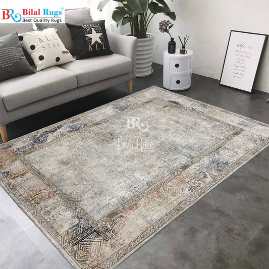 Irani Vintage Woven Rug.  Article -2075-Off white , Multi Size: 5 ft width x 7.3 ft length (150cm x 220cm)