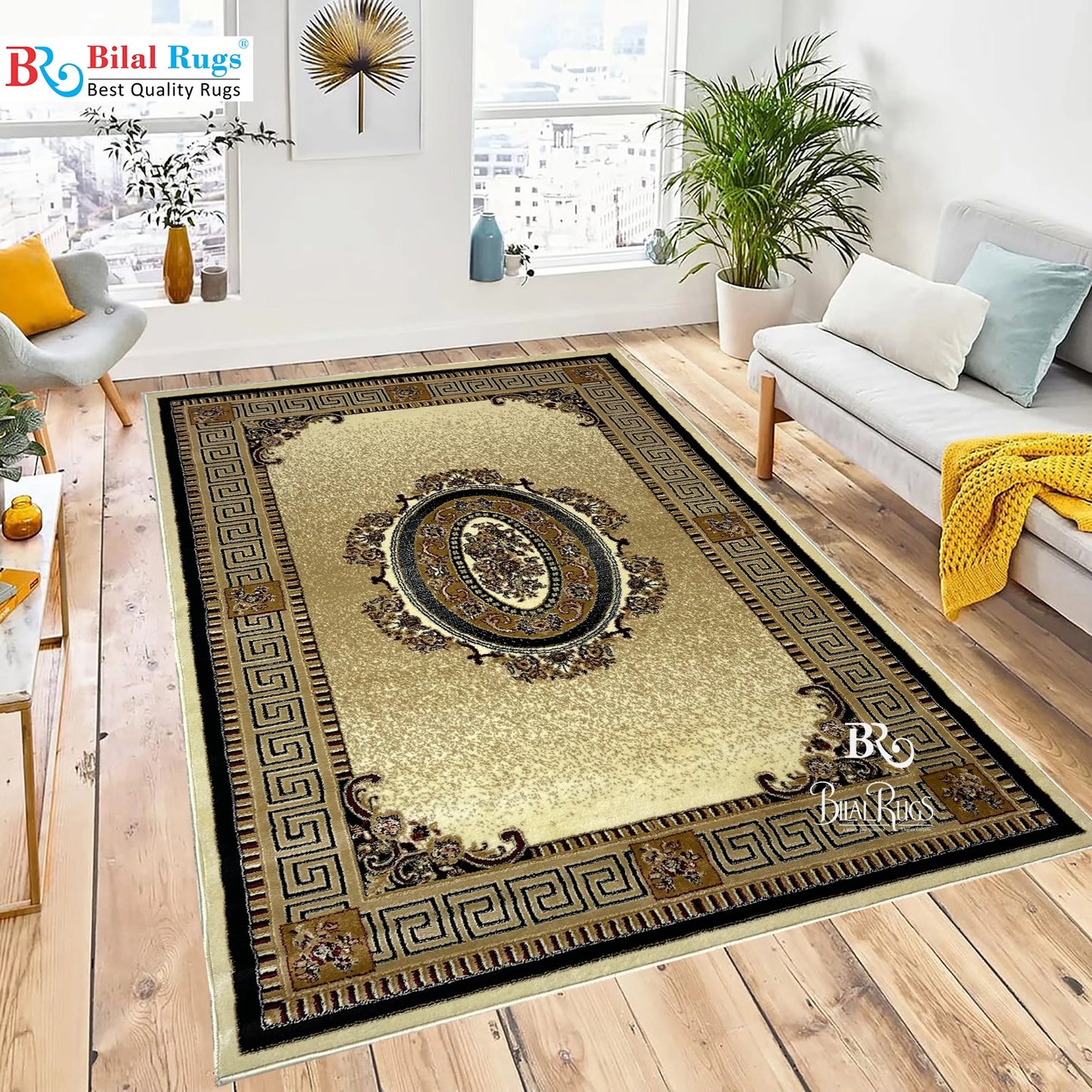 Versace Polypropylene Rug,back woven(Article-75-Off white)