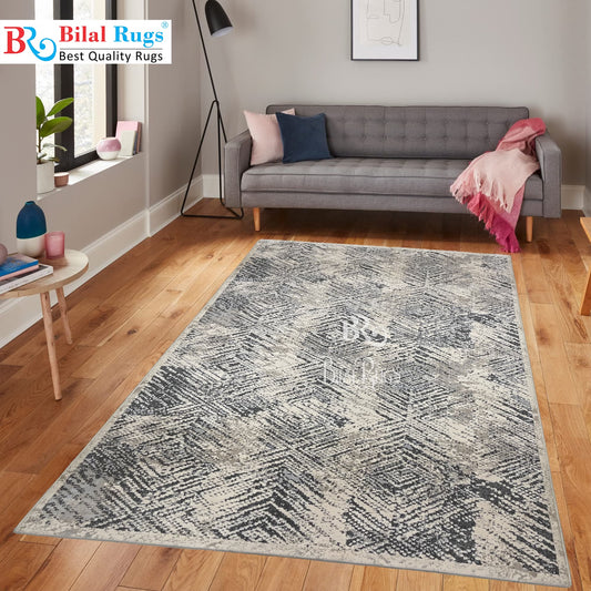 Irani Vintage Woven Rug.  Article -2076-Grey , Off white Size: 5 ft width x 7.3 ft length (150cm x 220cm)