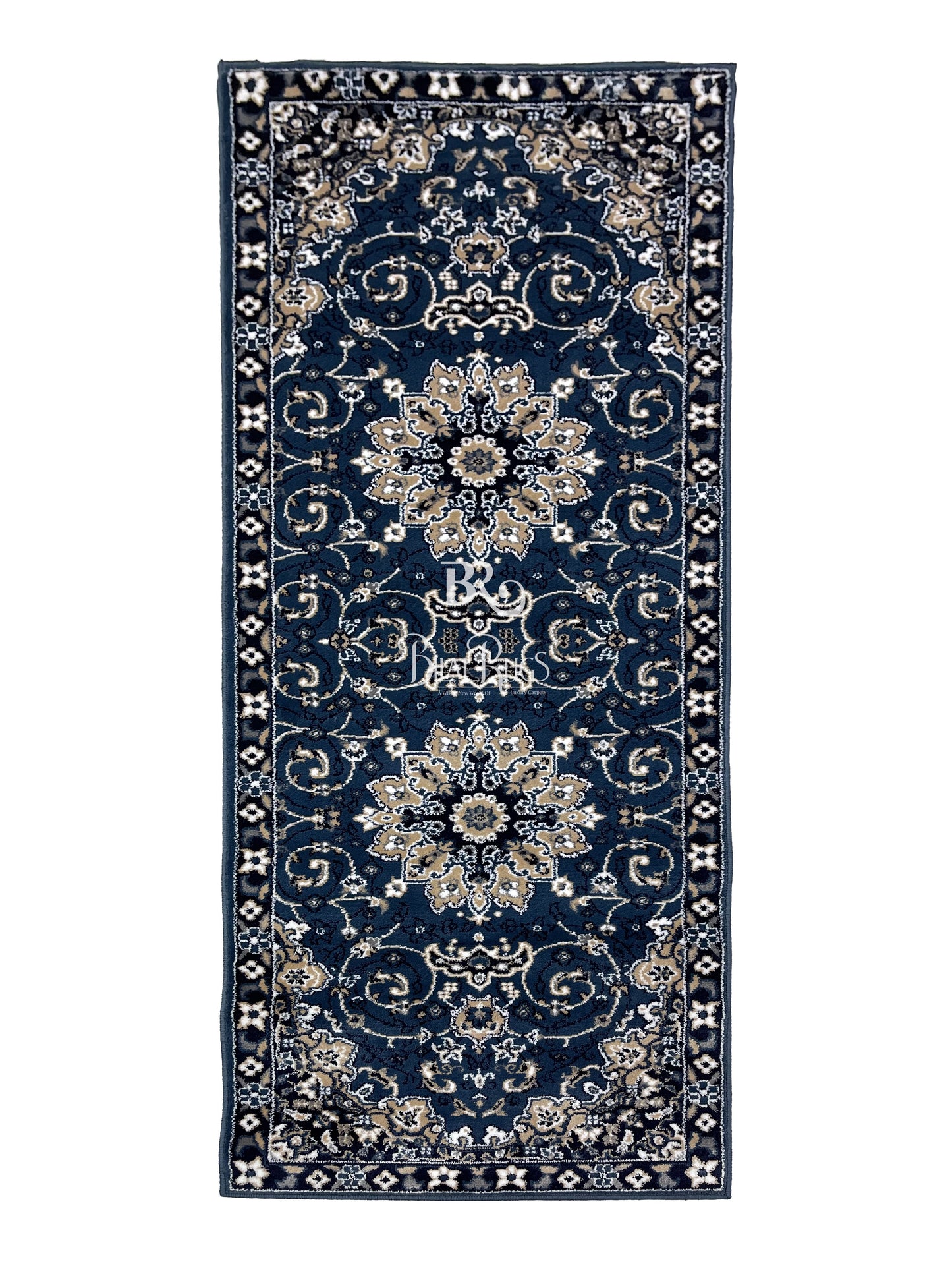 Blue Persian Polypropylene Woven Rug.  Size : 2.6 ft width x 6.6 ft length  (80 cm x 200cm)
