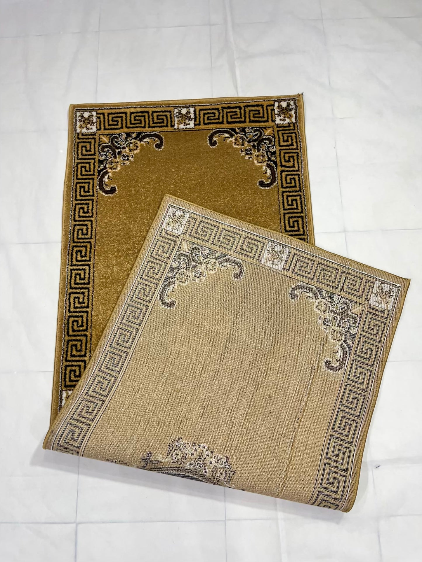 Gold Versace Polypropylene Woven Rug.
 Size : 2.6 ft width x 6.6 ft length
 (80 cm x 200cm)