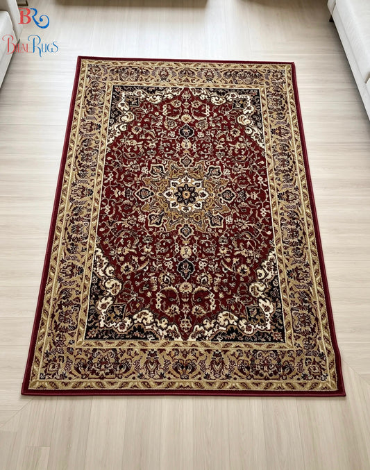 Persian Polypropylene Rug,Woven Back
(Article-20-Red)
Size : 4 ft width x 5.6 ft length (120 cm x 170 cm)