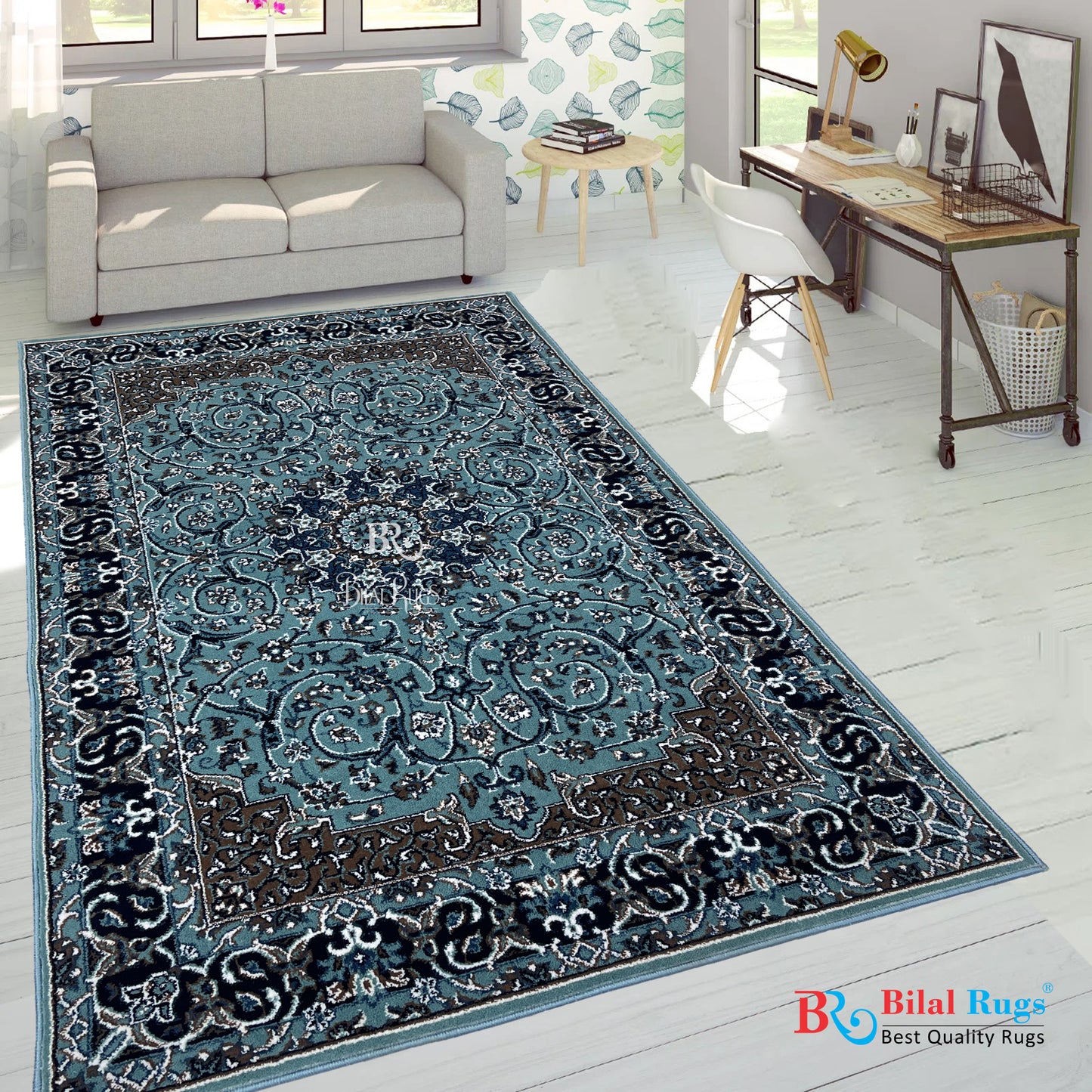 Persian Polypropylene Rug,back woven(Article-19-Feroze)
Size : 5ft width  x 7.3ft length (150cm x 220cm)