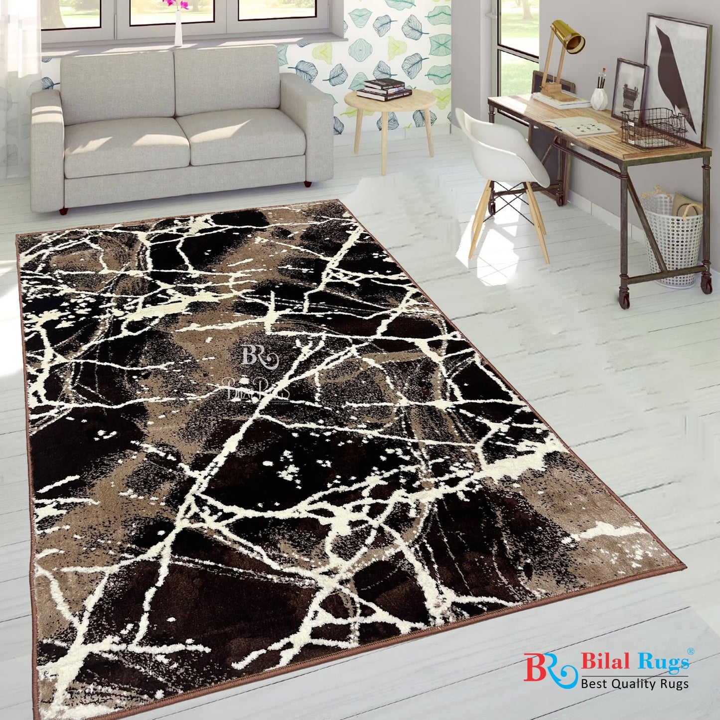 Polyester Silk Woven Rug.(Article-1559-Brown) Size : 4 ft width x 5.6 ft length