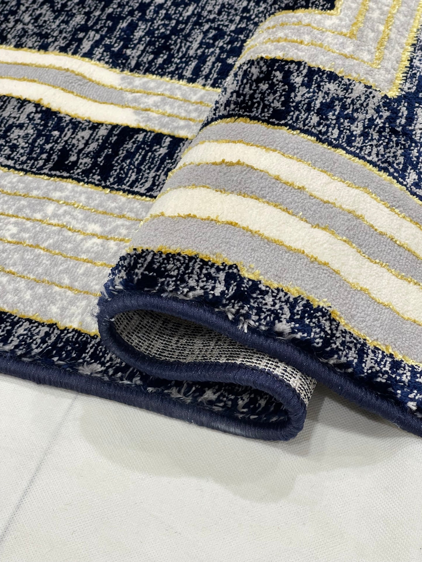 Polyester Silk Woven Rug.(Article-1454-Blue) Size : 3 ft width x 5 ft length ( 100cm x 150cm)