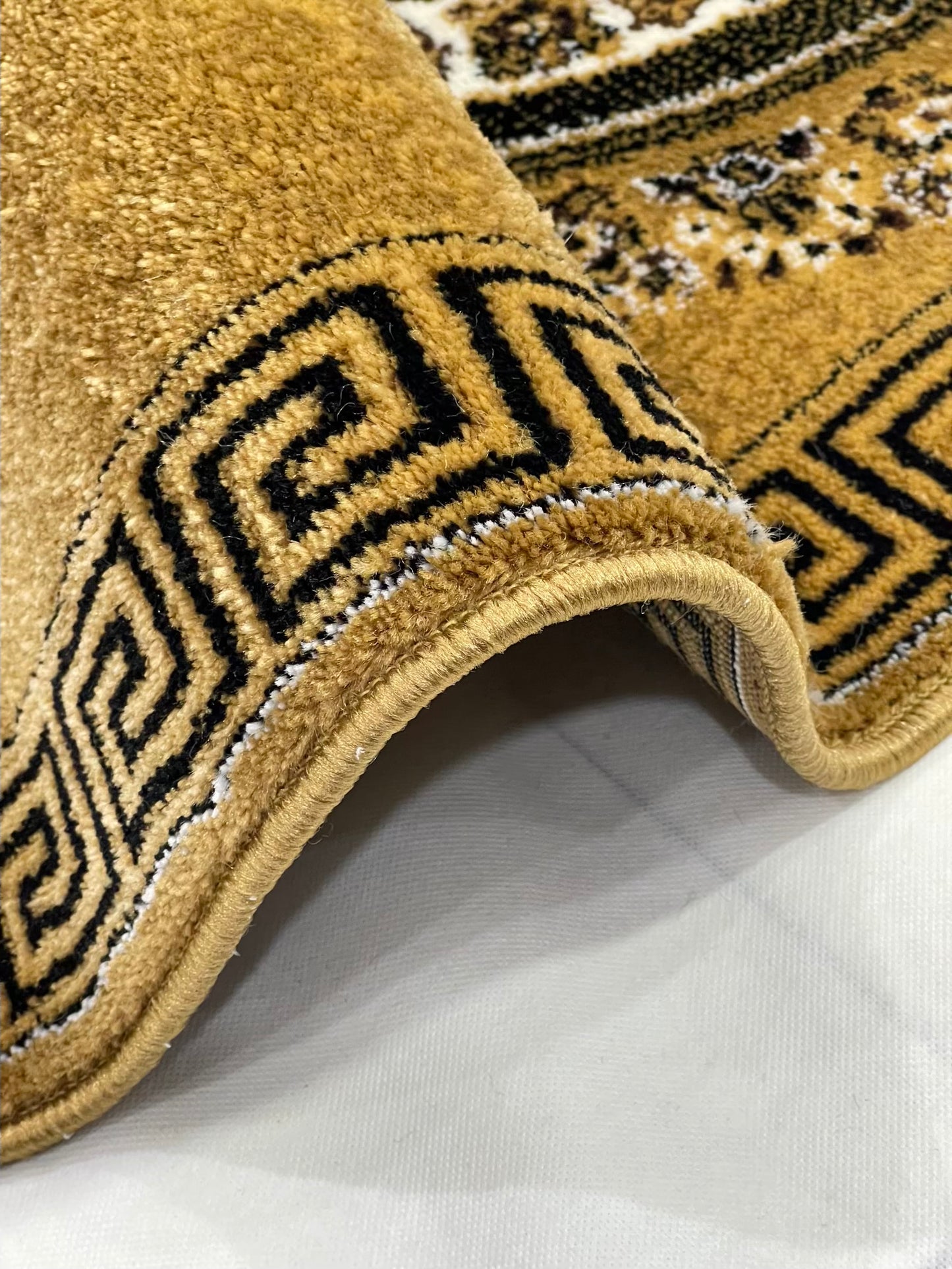 Gold Versace Polypropylene Woven Rug.
 Size : 2.6 ft width x 6.6 ft length
 (80 cm x 200cm)