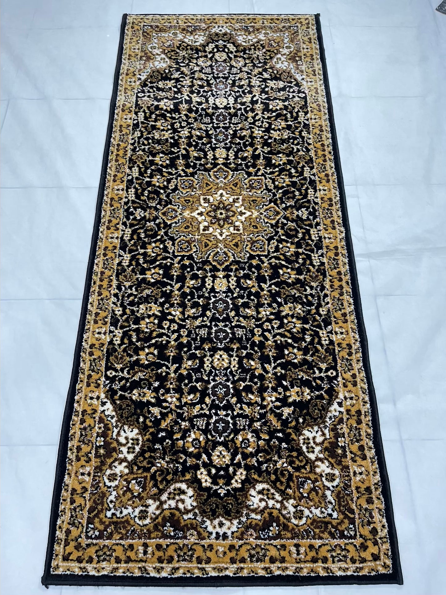 Black Persian Polypropylene Woven Runner.
Size : 2.6 ft width x 6.6 ft length 
( 80 cm x 200cm)