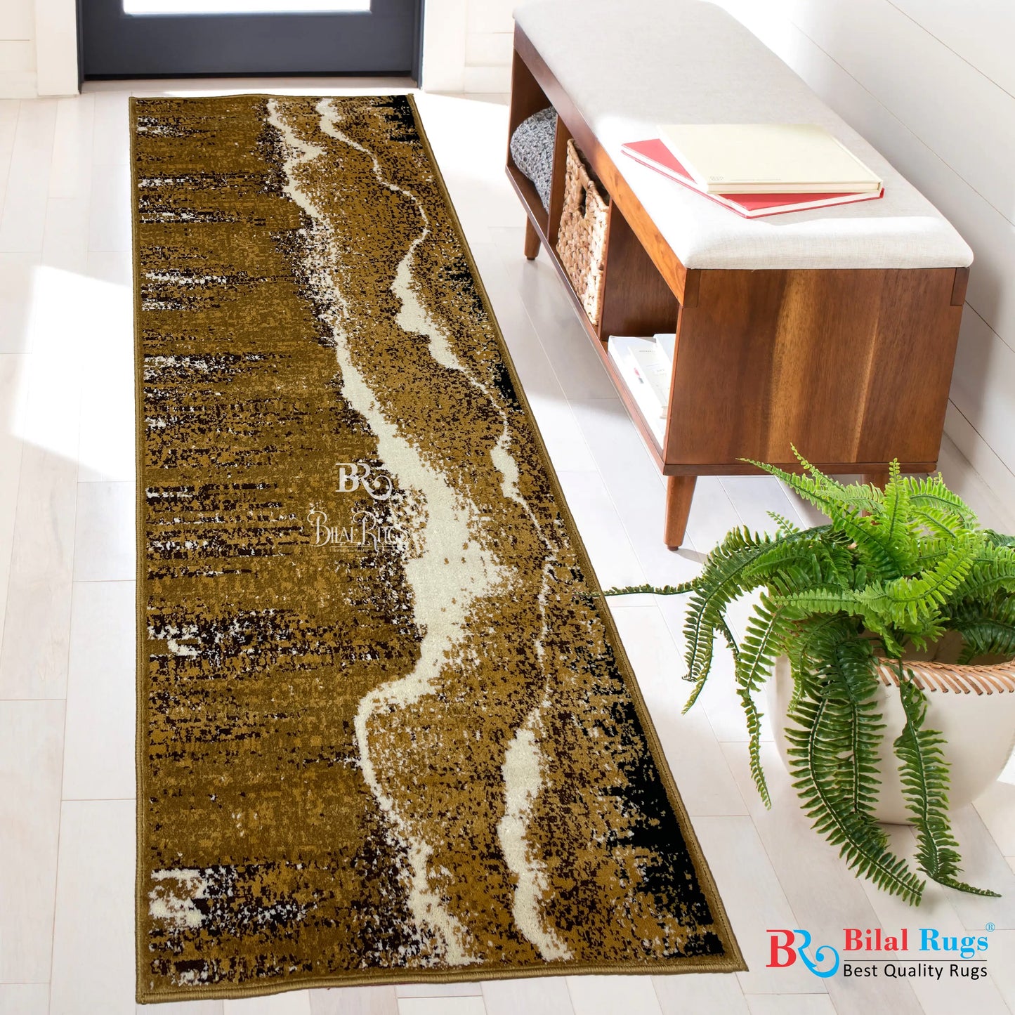 Gold Modern Polypropylene Woven Rug.  Size : 2.6 ft width x 6.6 ft length  (80 cm x 200cm)