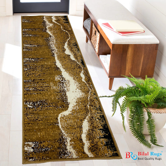 Gold Modern Polypropylene Woven Rug.  Size : 2.6 ft width x 6.6 ft length  (80 cm x 200cm)