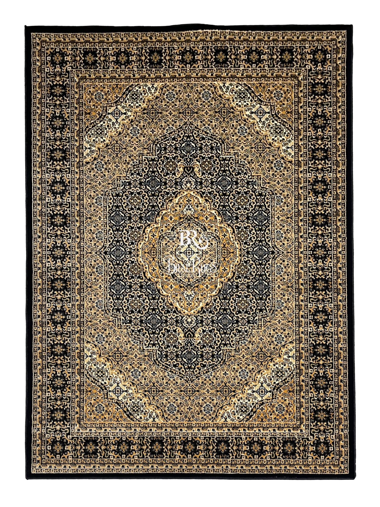 Persian polypropylene Rug,back woven(Article-99-Black) Size : 6.6 ft width x 9.6 ft length (200cm x 290cm)