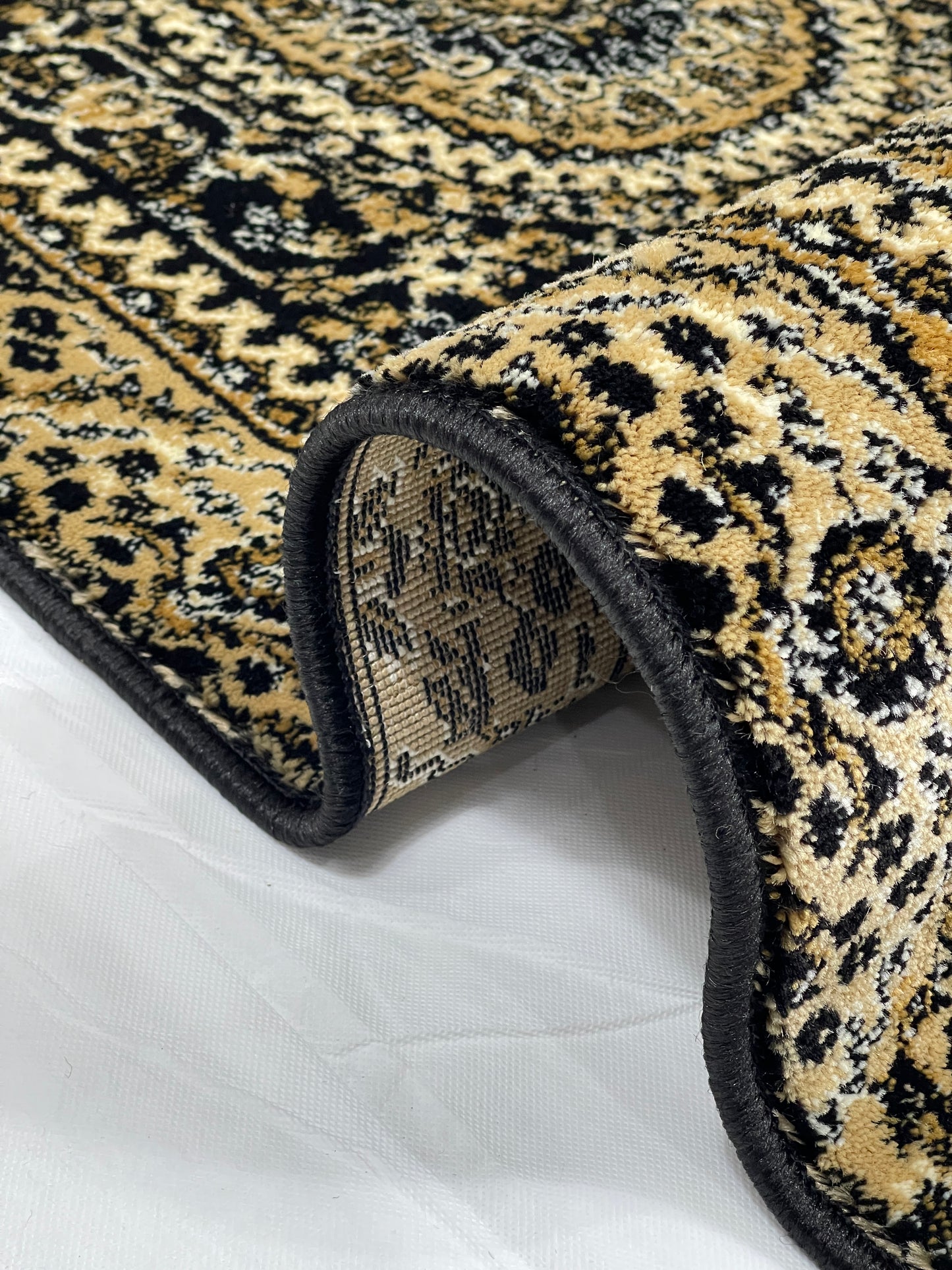 Black Persian Polypropylene Woven Rug.  Size : 2.6 ft width x 6.6 ft length  (80 cm x 200cm)