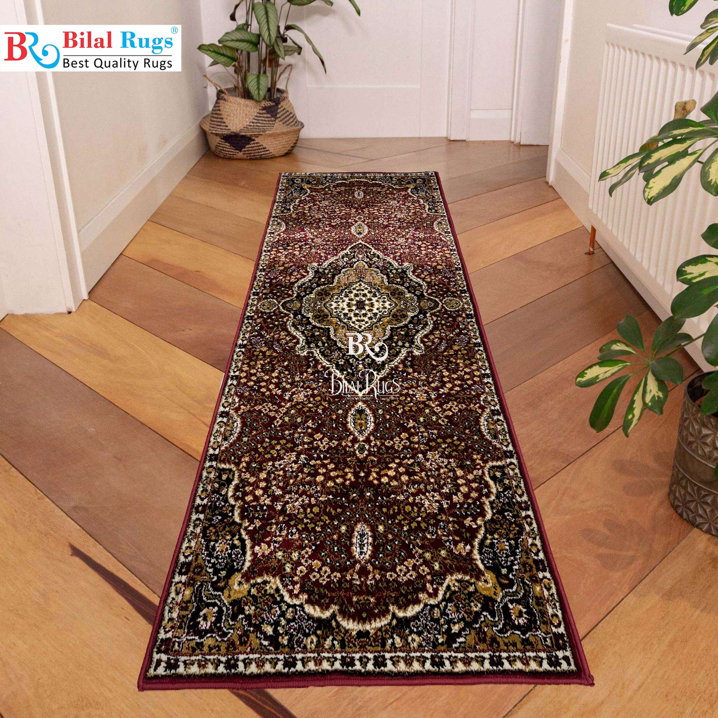 Red Persian Polypropylene Woven Rug.  Size : 2.6 ft width x 6.6 ft length  (80 cm x 200cm)
