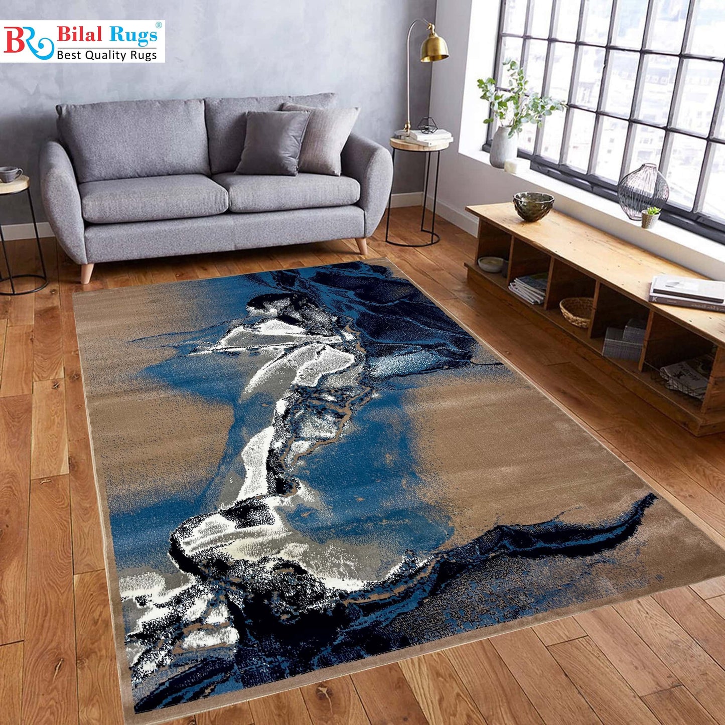 Modern  polypropylene Rug,back woven(Article-4687-Mink,Blue)