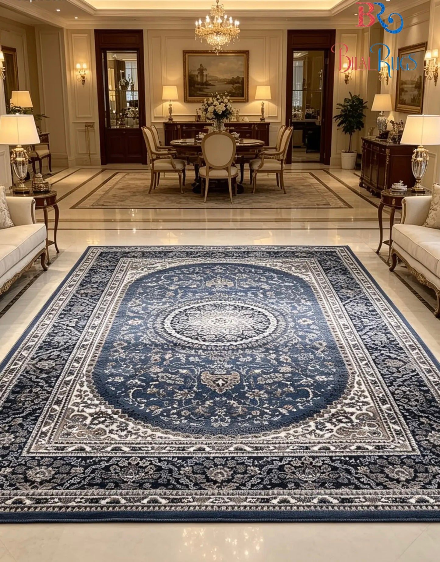 Persian polypropylene Rug,back woven(Article-22-Blue)
Size : 6.6 ft width x 9.6 ft length (200cm x 290cm)
