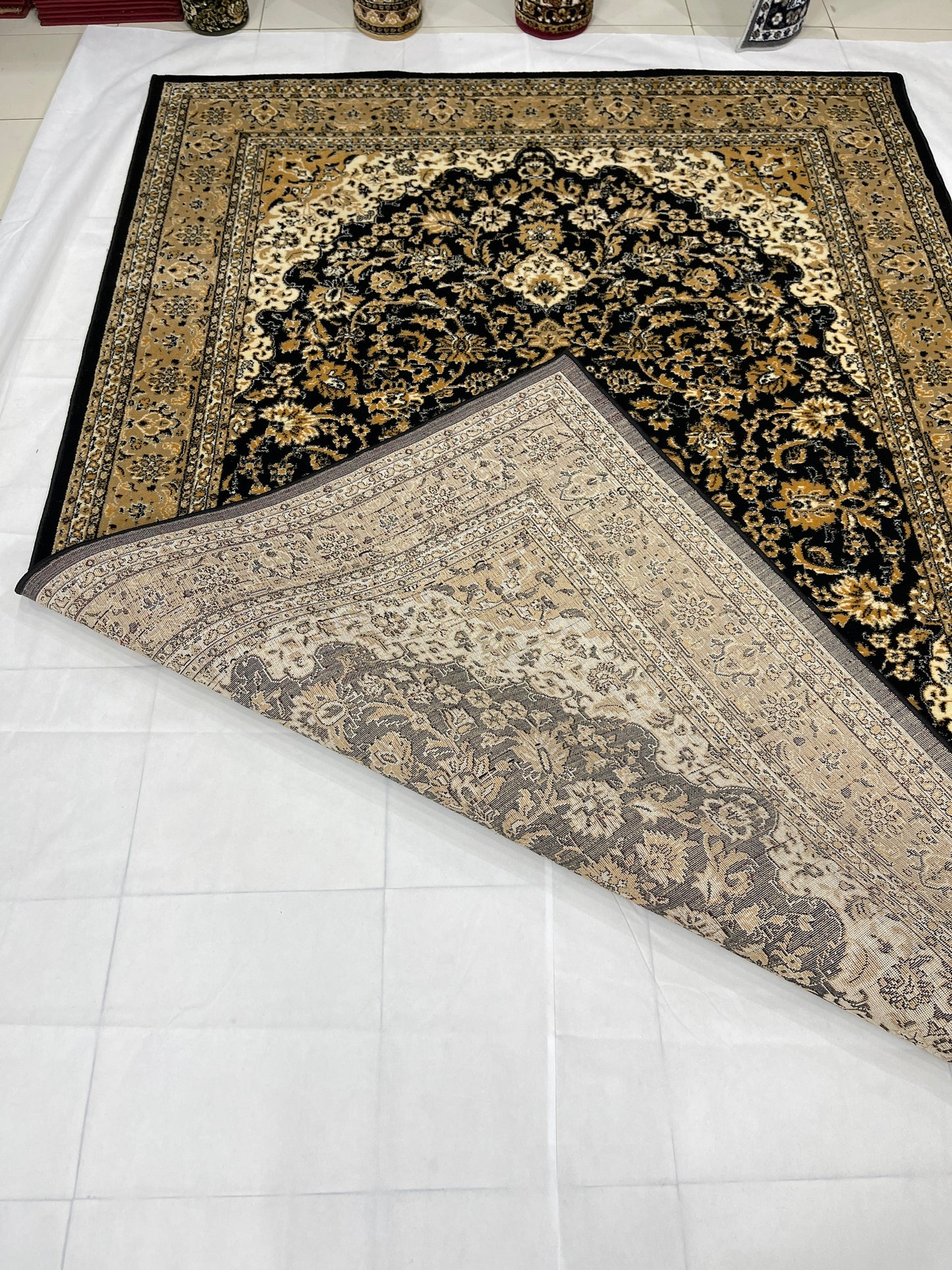 Persian polypropylene Rug,back woven(Article-01-Black) Size : 6.6 ft width x 9.6 ft length (200cm x 290cm)