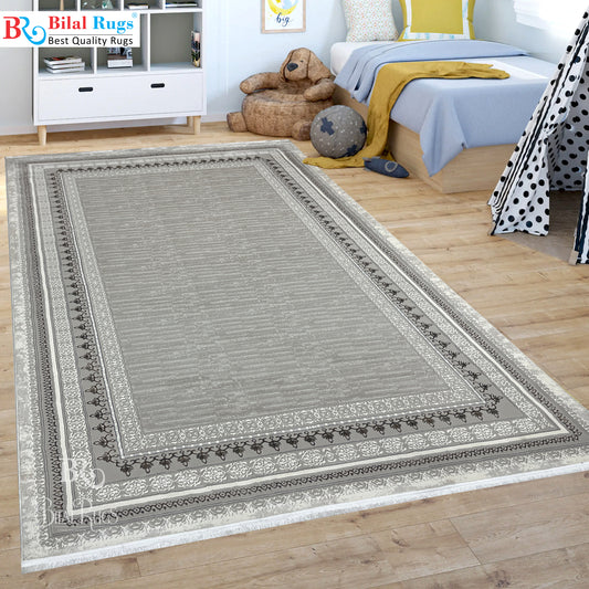 New Turkish Silk (Surya A) 
Size: 6.6 ft width x 9.6 ft length (200cm x 290cm)
Article -615- Off White & Grey
