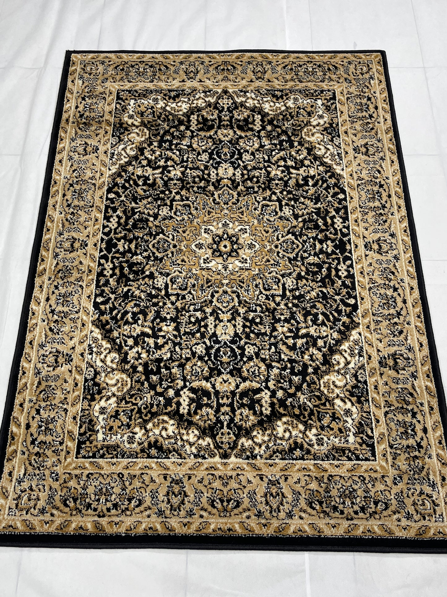 Persian polypropylene Rug,back woven (Article-20-Black) Size : 4 ft width x 5.6 ft length (120 cm x 170 cm)