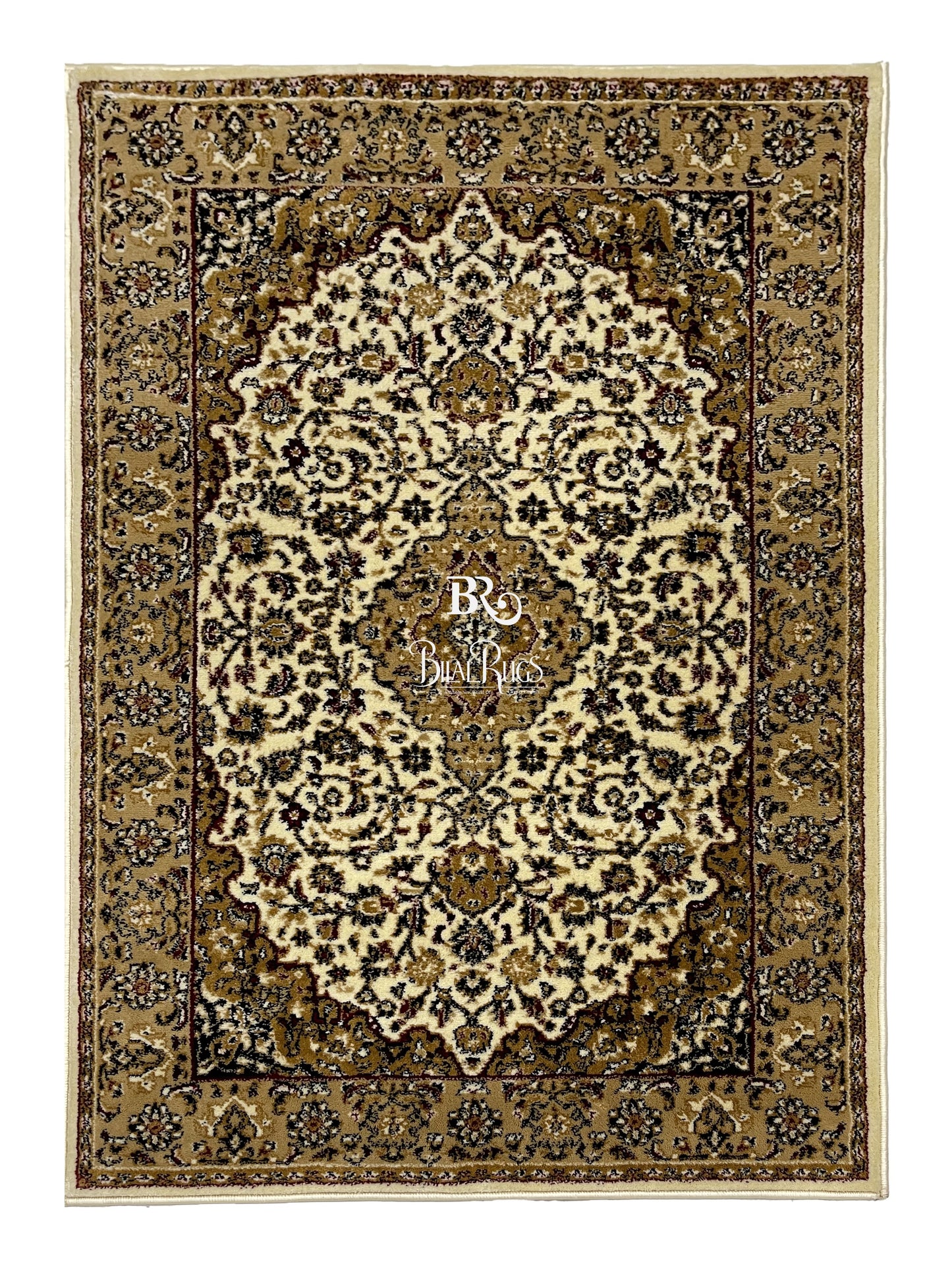 Persian Polypropylene Rug,Woven Back (Article-01-Off White) Size : 3 ft width x 5 ft length (100cm x 150 cm)