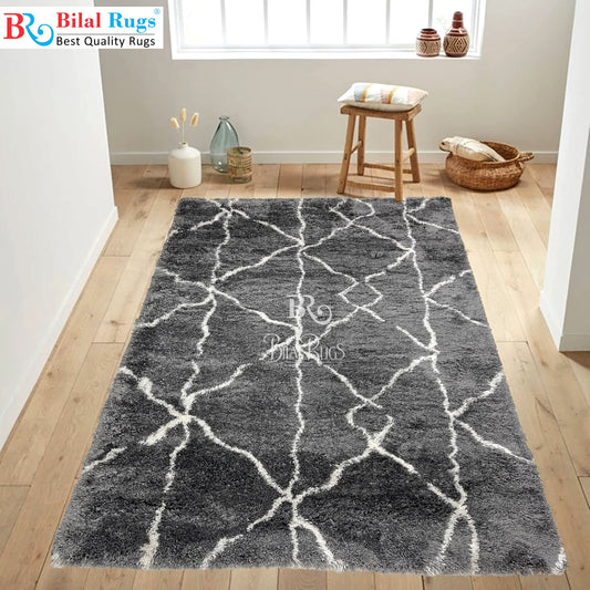 Turkish Shaggy Rug With Woven Back.  Size : 5 Ft Width x 7.3 Ft Length (160cm x 220cm) Article-13-Grey