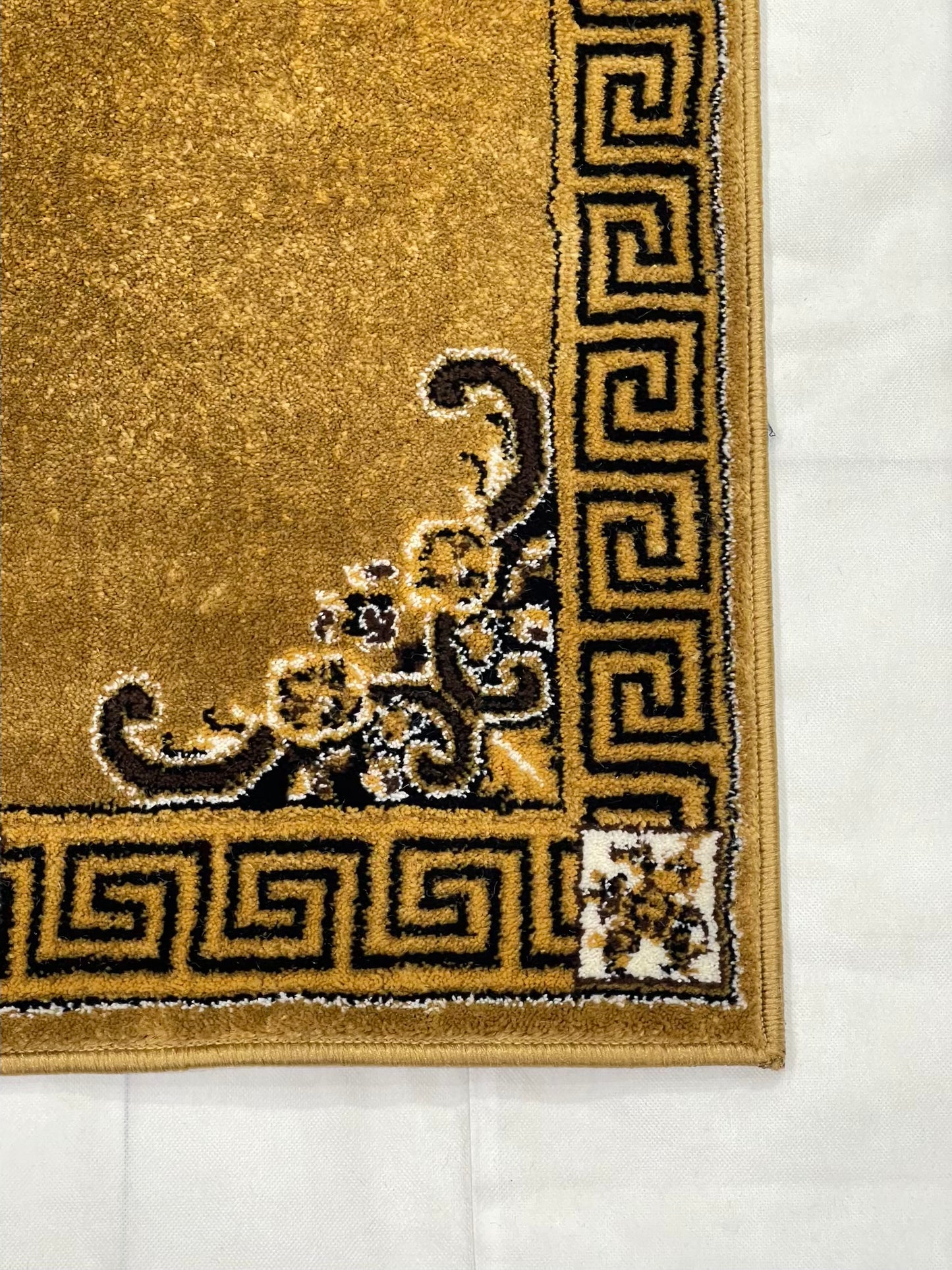 Gold Versace Polypropylene Woven Rug.
 Size : 2.6 ft width x 6.6 ft length
 (80 cm x 200cm)