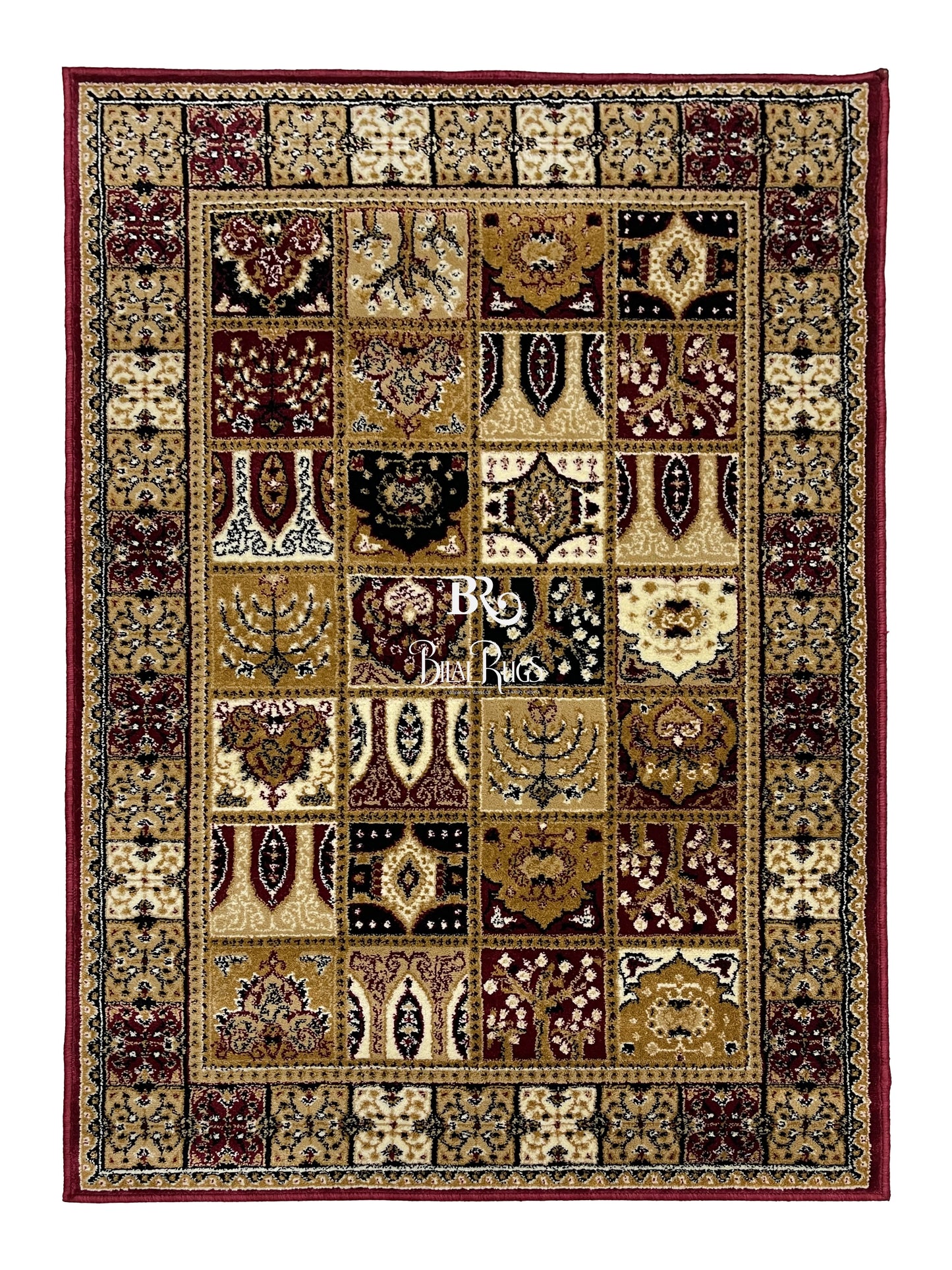 Persian Polypropylene Rug,Woven Back (Article-120-Red) Size : 3 ft width x 5 ft length (100cm x 150 cm)