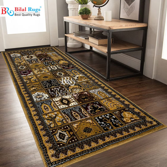 Persian Gold Polypropylene Woven Rug.  Size : 2.6 ft width x 6.6 ft length  (80 cm x 200cm)