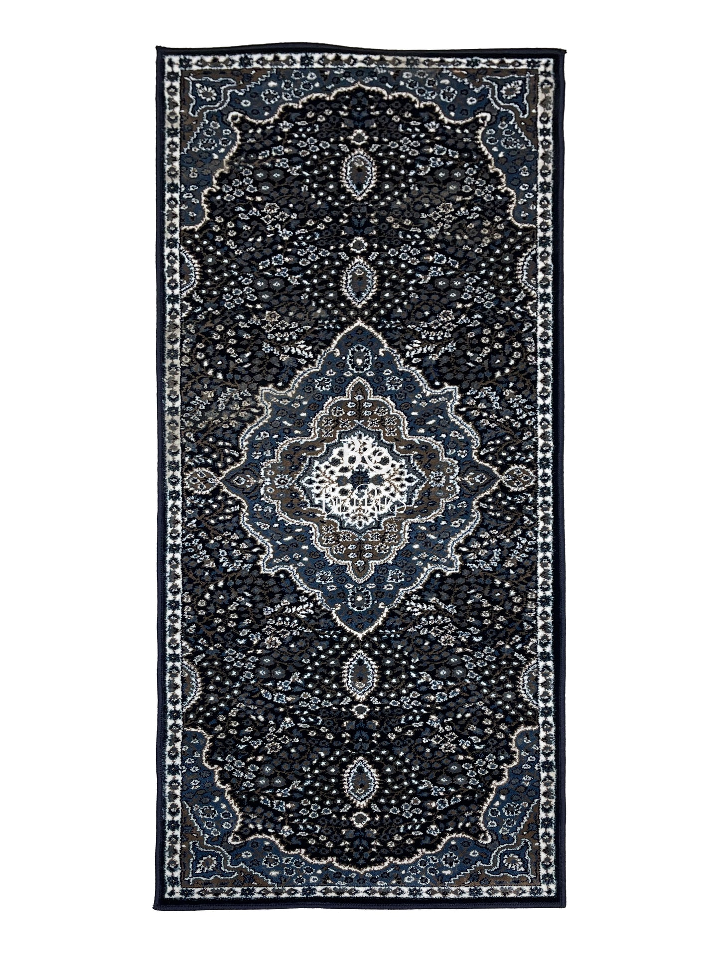Dark Blue Persian Polypropylene Woven Rug.  Size : 2.6 ft width x 6.6 ft length  (80 cm x 200cm)