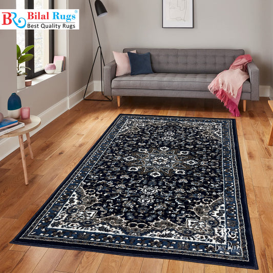 Persian Polypropylene Rug,Woven Back (Article-20-Dark Blue) Size : 3 ft width x 5 ft length (100cm x 150 cm)