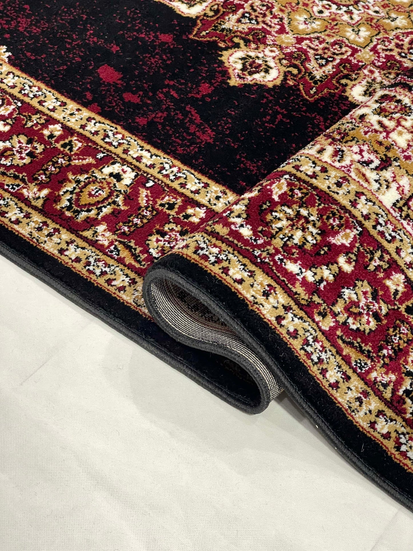 Persian polypropylene Rug,back woven(Article-56-Black Multi)
Size : 5ft width  x 7.3ft length (150cm x 220cm)