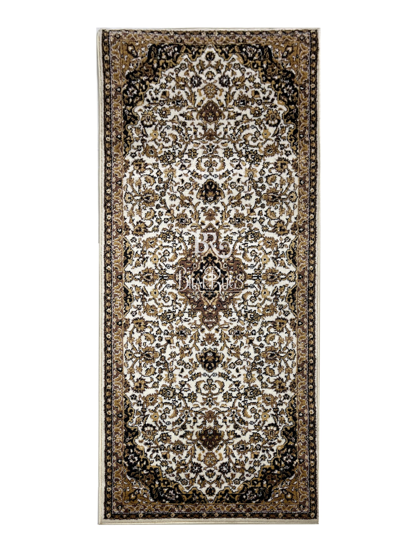Off white Persian Polypropylene Woven Rug.
 Size : 2.6 ft width x 6.6 ft length
 (80 cm x 200cm)