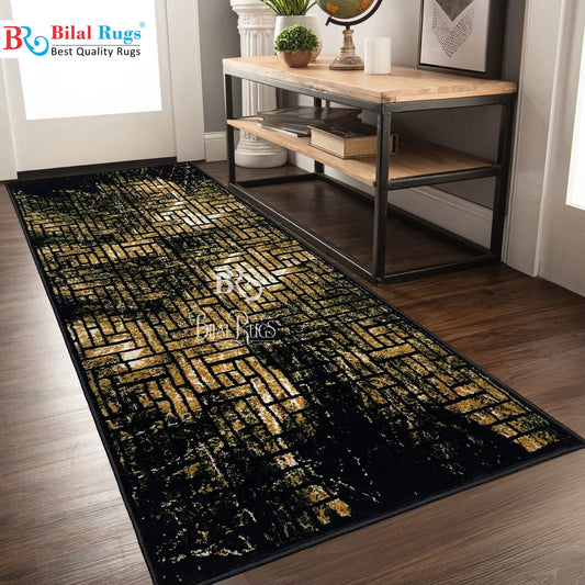 Black  Modern Polypropylene Woven Runner. Size : 2.6 ft width x 6.6 ft length  (80 cm x 200 cm)