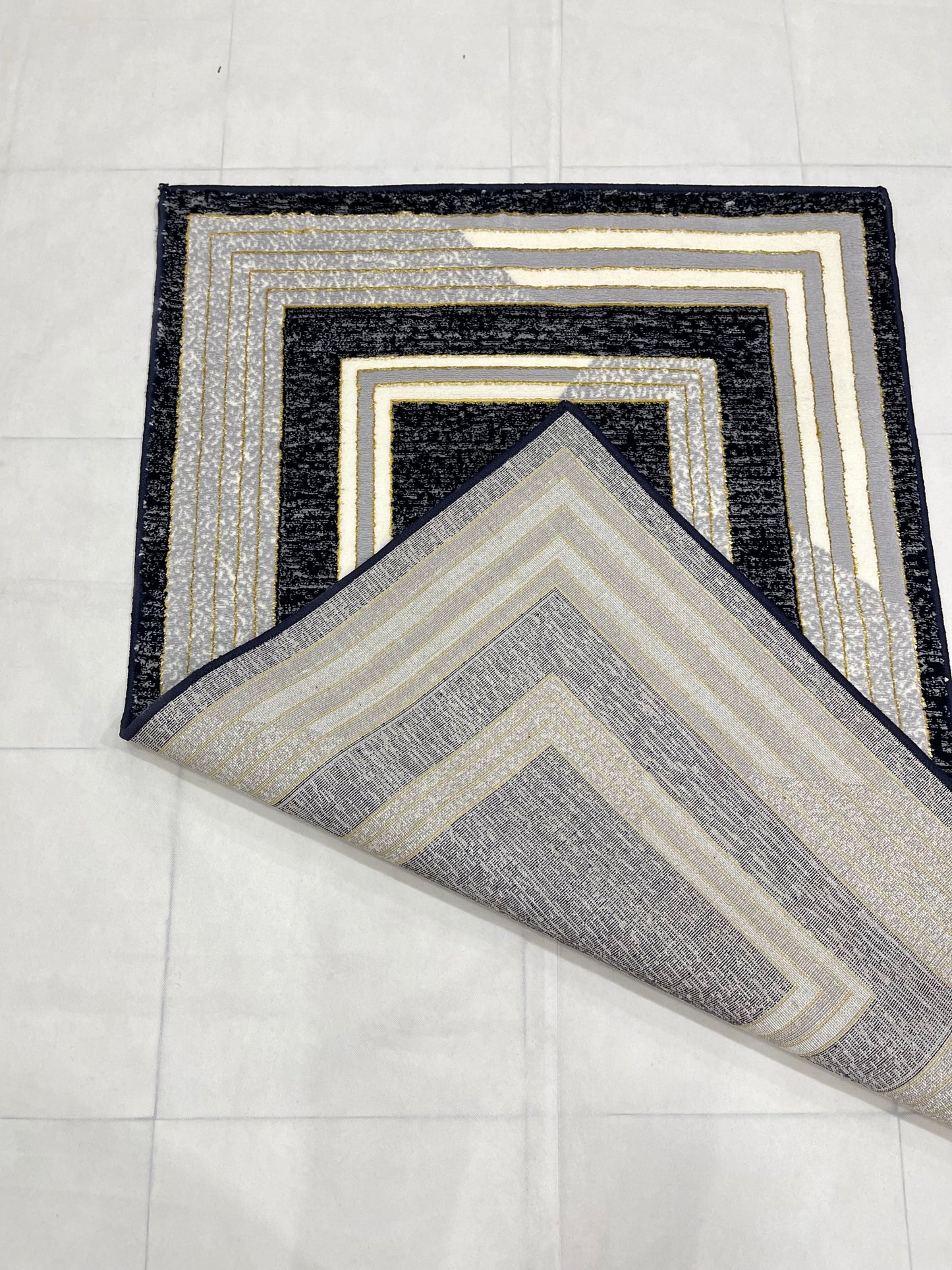 Polyester Silk Woven Rug.(Article-1454-Blue) Size : 3 ft width x 5 ft length ( 100cm x 150cm)