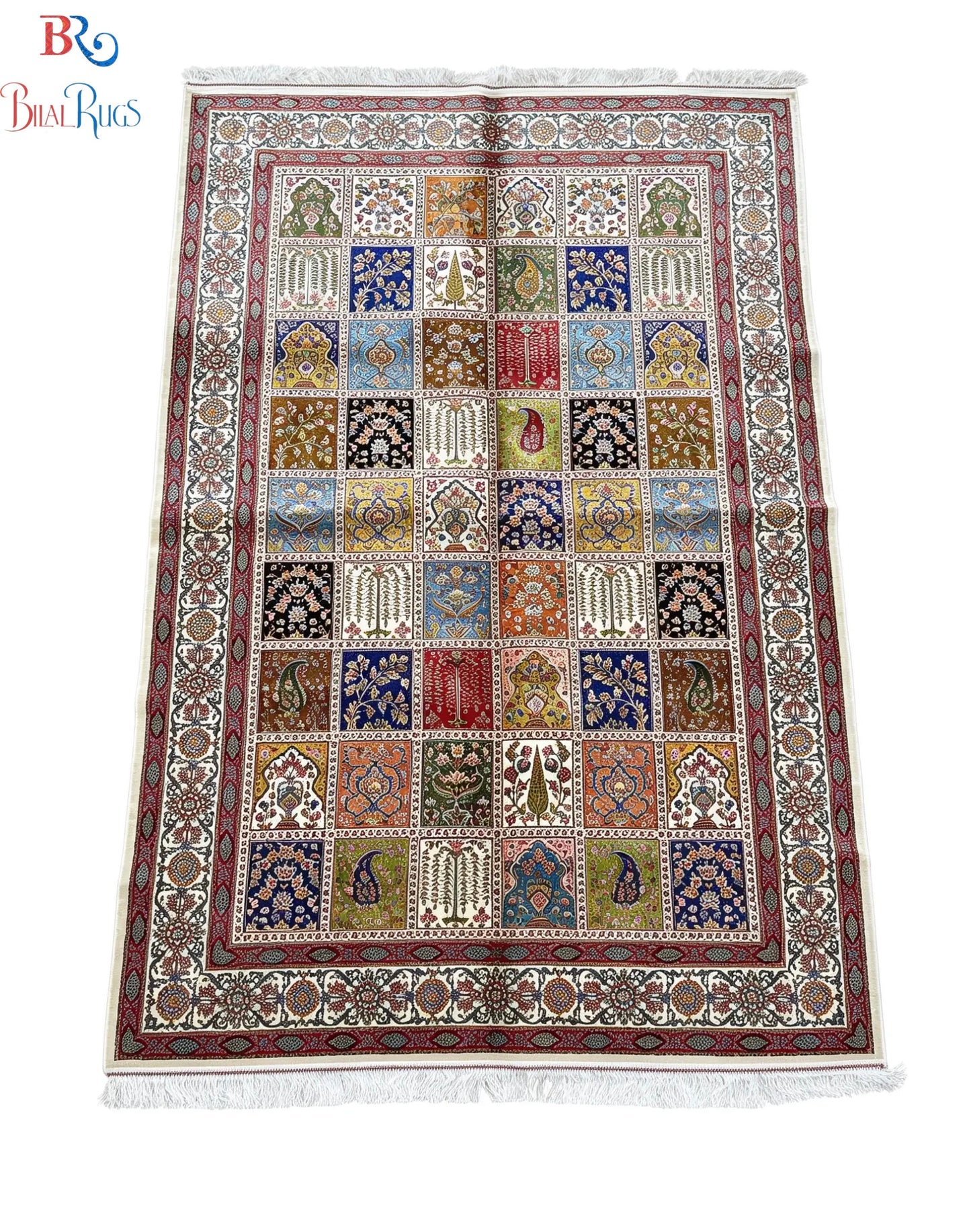 Premium Irani 1600 Reed Machine Made Rug - Off white & Multi with Cotton Back
Size : 5 ft width x 7.3 ft length (150cm x 225cm)