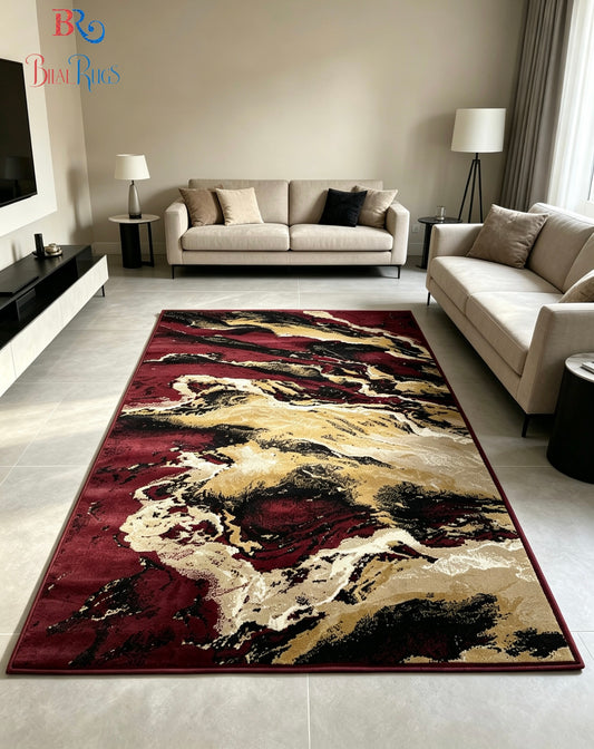 Modern polypropylene Rug,back woven(Article-6772-Red ) Size : 5ft width  x 7.3ft length (150cm x 220cm)