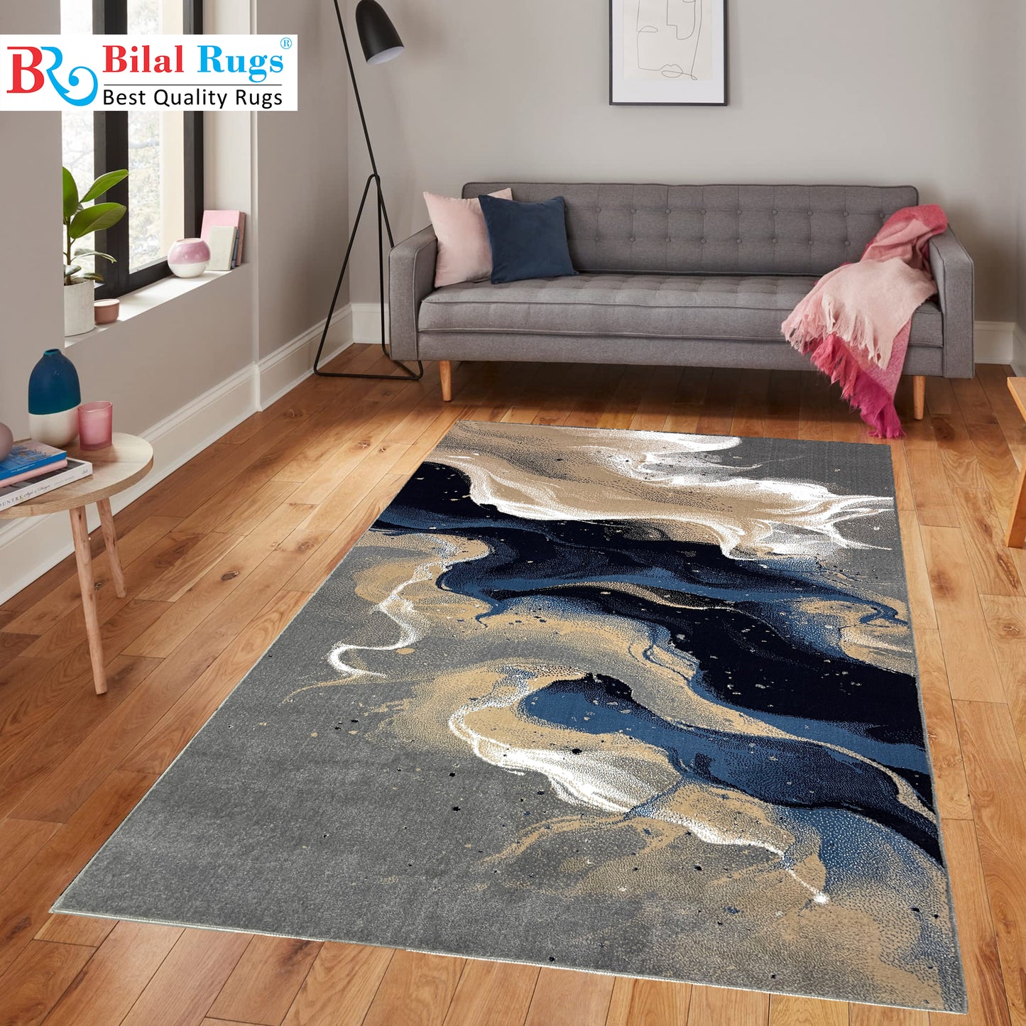 Modern polypropylene Rug,back woven(Article-4422-Grey , Blue)